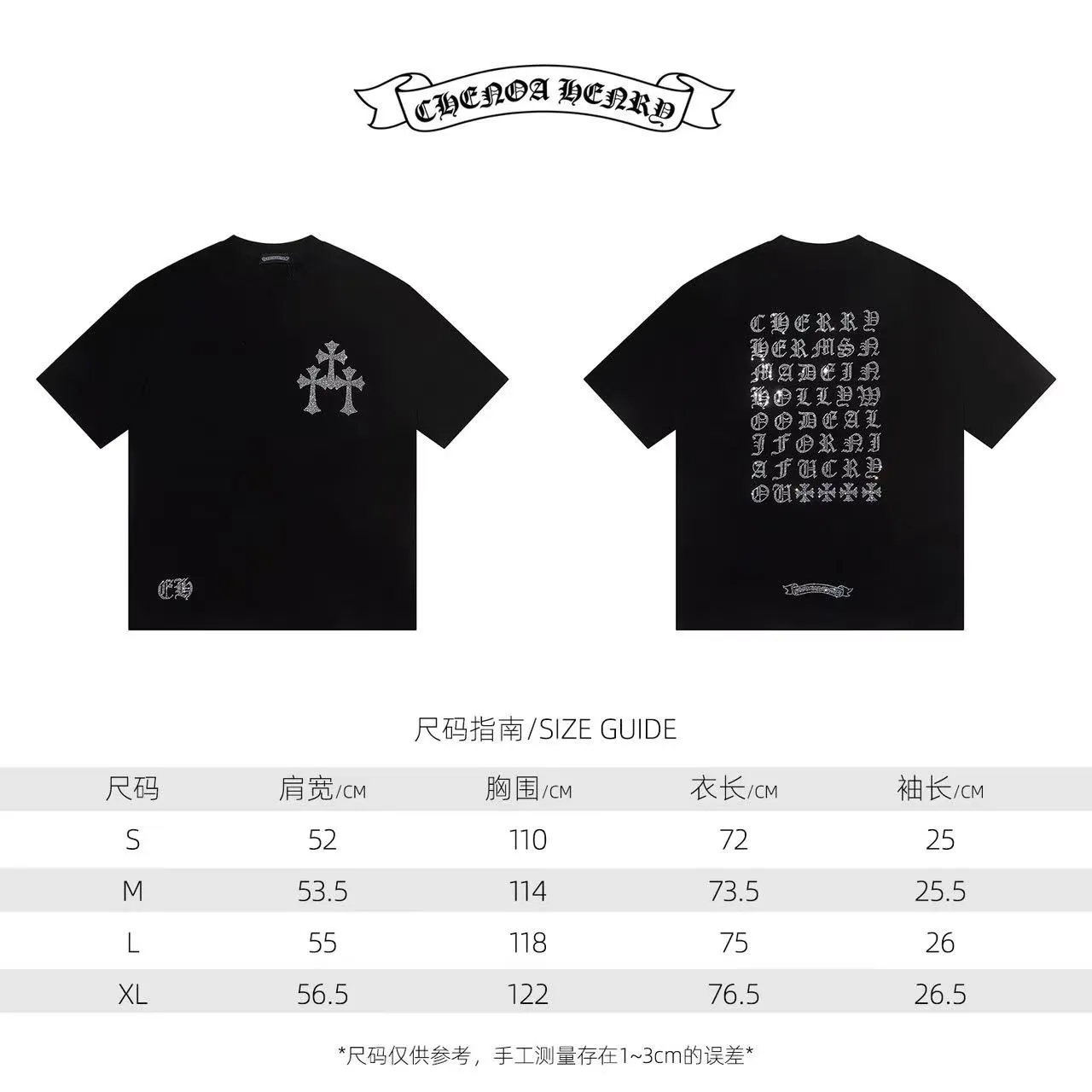 🅿️170 Style: 2025 new Croix heart hot diamond short-sleeved T-shirt Material: High version 300g double yarn combed cotton Size: S～XL Color: Black Style number: Z1001